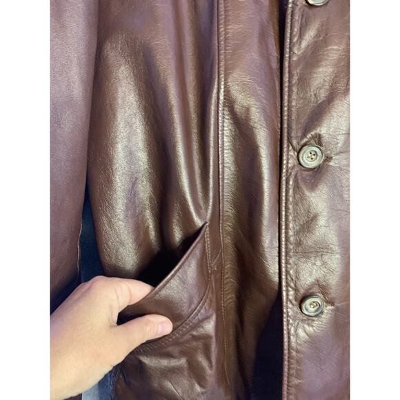 VTG London Fog Brown Leather Coat Men’s 42 Reg Zip Out Faux Fur Liner, Long Coat - Picture 4 of 13